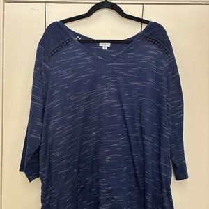 Avenue Deep Blue Blouse with Textured Stripes
